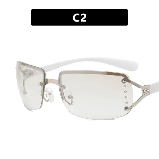 Y2K Rimless Butterfly UV400 Sunglasses for Women(White/Silver Mirror) - Bling Rhinestone Square Frameless, Sweet & Cool Fashion
