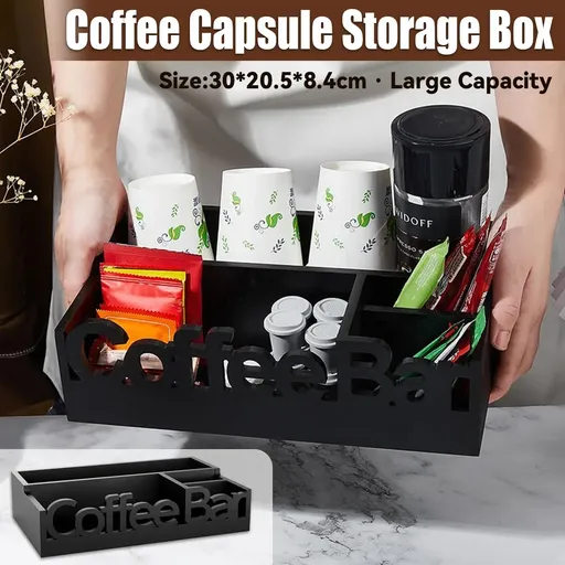 Wooden 4-Compartment Coffee Capsule Storage Box for Kitchen Cafe Desktop Storage