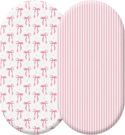 2 Pack Pink Baby Bassinet Sheets Girls Bow Coquette 32'' x 16" Stretchable Soft Crib Sheets Cradle Bed Set Fitted Cover for Oval Rectangle Hourglass Mattress Infant Nursery Toddler Room Decor