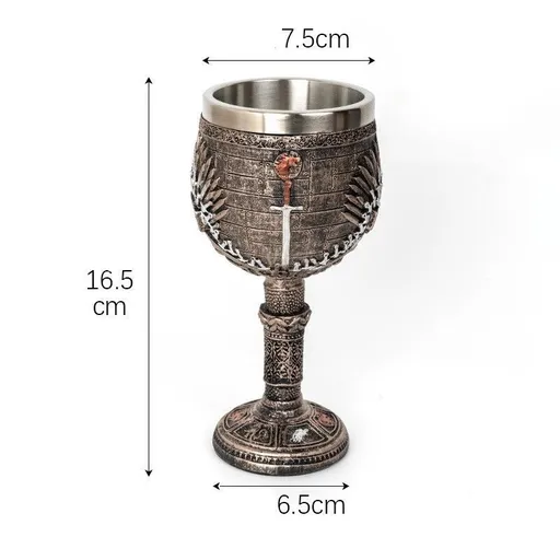 Resin Retro Engraved Pattern Goblet 2 PCS, Stainless Steel Inner Insert, Vintage Style Table Ornament for Christmas & Halloween Celebration