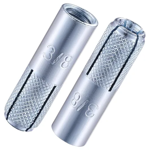 (20 pcs) 3/8"-16 Premium Zinc Plated Carbon Steel Drop in Anchors Assortment, Knurled Drop-in-Anchor for Solid Concrete, Internal Forced Expansion Screw Bolts