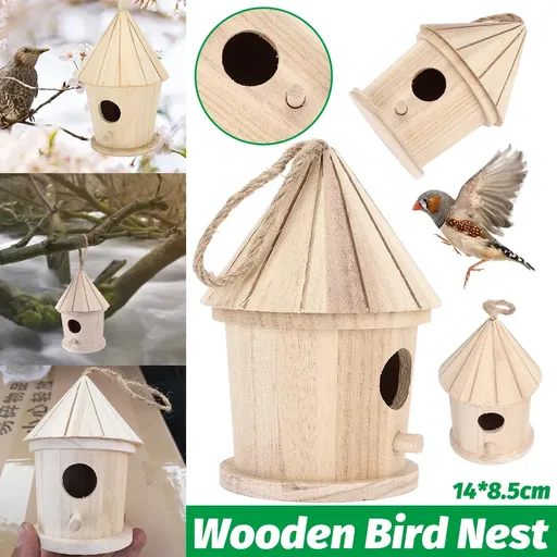 Wooden Bird Nest Hanging Bird House Outdoor Wall Mounted Birdhouse Box