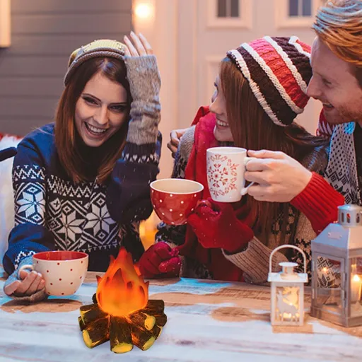 Fake Campfire,3D Faux Fireplace Logs Realistic Battery Powered Flameless Fake Fire Flame for Halloween Christmas Camping Party