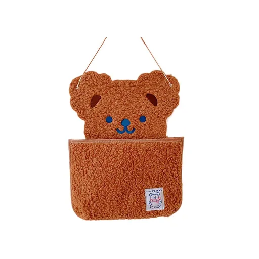 Hanging Organizer with Large Pocket Fluffy Bear Storage Bag with Love Heart Hook Kawaii Organization for Girls Room (Brown Bear)