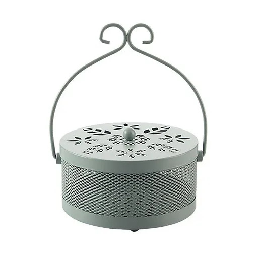 Fireproof Wrought Iron Mosquito Coil Holder with Cover for Indoor Outdoor Use - Grey