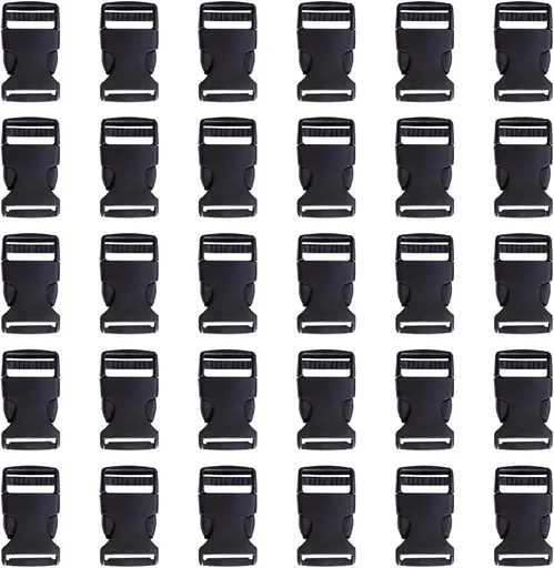 Side Release Buckle 1 Inch Plastic Buckles Clip Adjustable Release for Paracord Webbing Belt (Black, 1 Inch, 30 Piece)