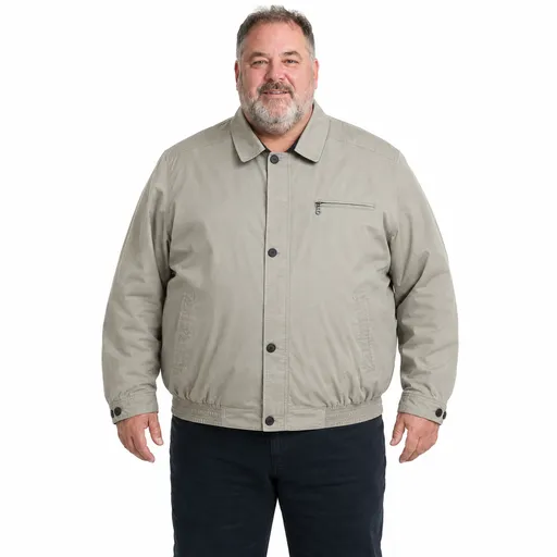 Mens Plus Size Jacket Big & Tall Blazer Zip Up Coat Bomber Military Style in Beige - 5XL