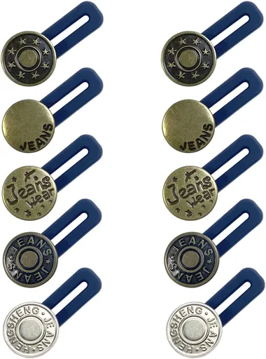 10 Pcs Expander Button for Extender Jeans Pants Collar, 5 Styles Pants Waist No Sew Instant Silicone Extender Button for Men and Women