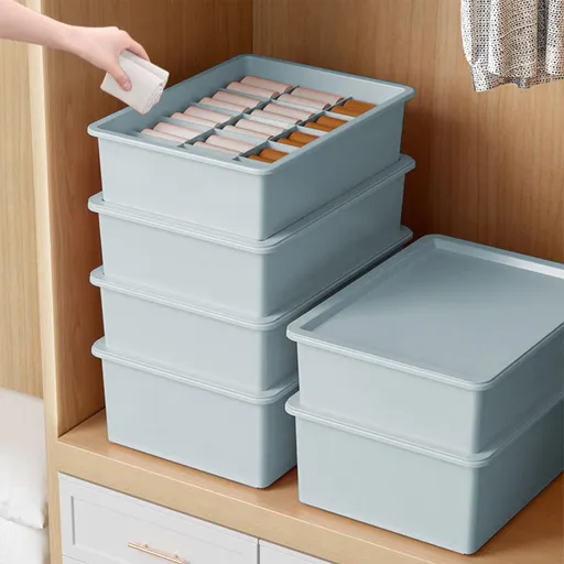 Sock Underwear Drawer Organzier Divider, 15 Compartments Removable Divided Plastic Storage Bin with Lid, Storage Organizer Sock Holders Organizers for Scarves Ties Belts(White) Blue