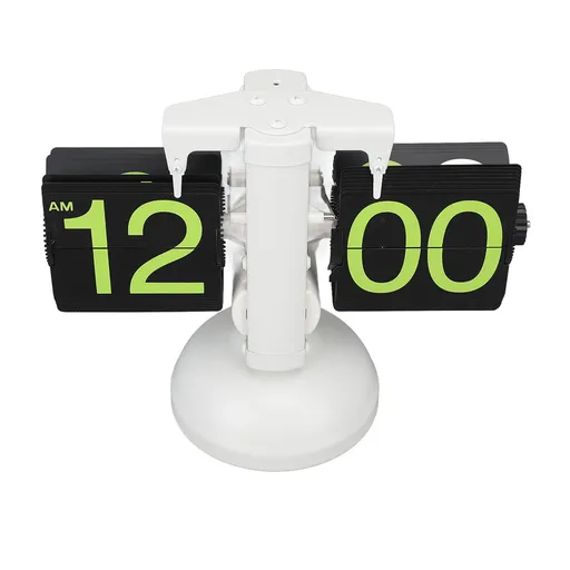 European Style Retro Digital Flip Down Clock 304 Stainless Steel Auto Mechanical Digital Flip Desk Clock for Home Livingroom 12 Hours White Frame Green Number