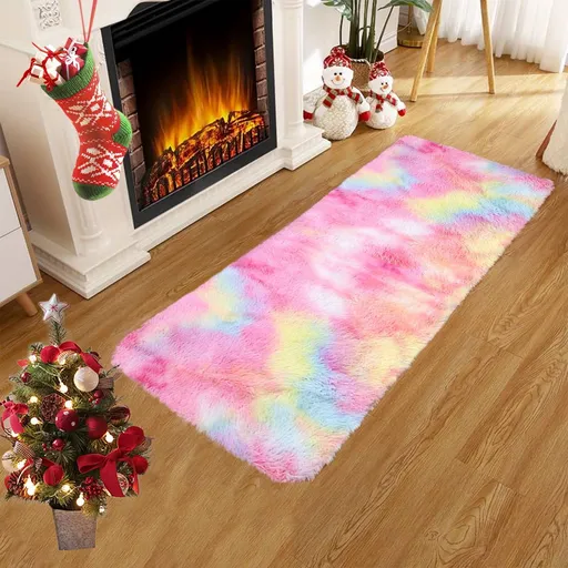 Fluffy Area Rug, Non Slip Shag Plush Runner Mat for Living Room Bedroom Hallway Kids Room and Dorm, Soft Indoor Carpet, Multicolor, 40 x 80 cm