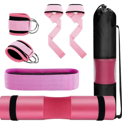 Barbells Machine Hip Thrusts Pad Set with Ankle Straps Pull Straps and Resistance Band Ergonomic Design 18.11x3.94inch Pink