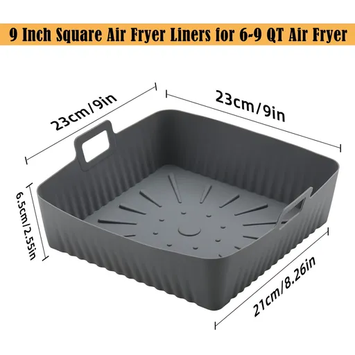 4Pcs 9 inch Air Fryer Silicone Liners, Square Air Fryer Liner for 6-9 QT Air Fryer,Reusable Large Air Fryer Insert Silicone