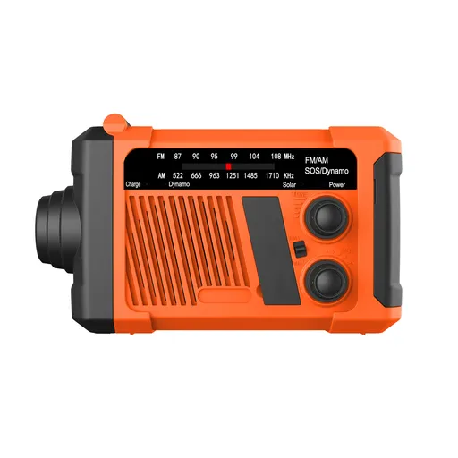 Emergency Solar and Hand Crank Radio with USB Charging, LED Torch and SOS Alarm for Camping, Hiking and Power Outages, Orange