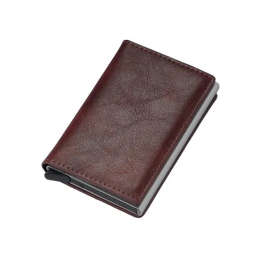 RFID Blocking Leather Card Wallet with Money Clip for Men Credit Holder - Dark Red