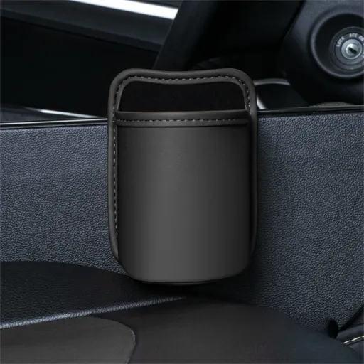 Black Waterproof Leather Car Hanging Storage Organizer with Back Clip 14.5 x 10.5CM – Mutifunctional Car Trash Bin Cup Holder Phone Storage Pocket for Seat Back, Door & Center Console