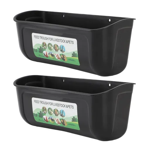 2PCS Hanging Poultry Feeder Plastic Livestock Feeding Trough for Chicken Geese Sheep Deer Dog Black