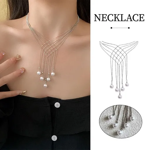 Hollow Imitation Pearl Fringe Multi Layer Necklace Fashion Jewellery Women