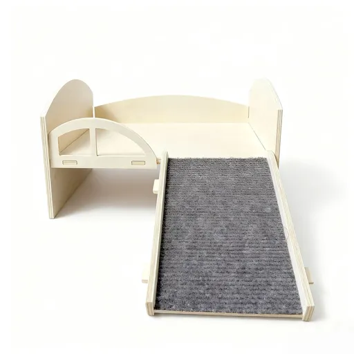 Wooden Guinea Pig Rabbit Bed with Stable Stairs & Mat Castle for Dwarf Rabbit Chinchillas Hamster Ferret for Fun（Right staircase）