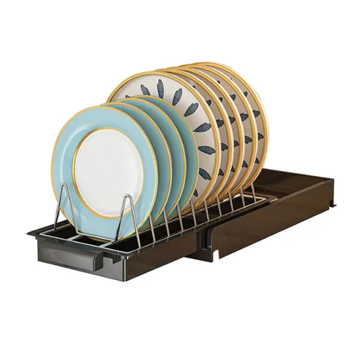 Pull Out Cabinet Organizer Stainless Steel Multifunctional Slide Out Shelves for Plates Kitchen Cupboard Black