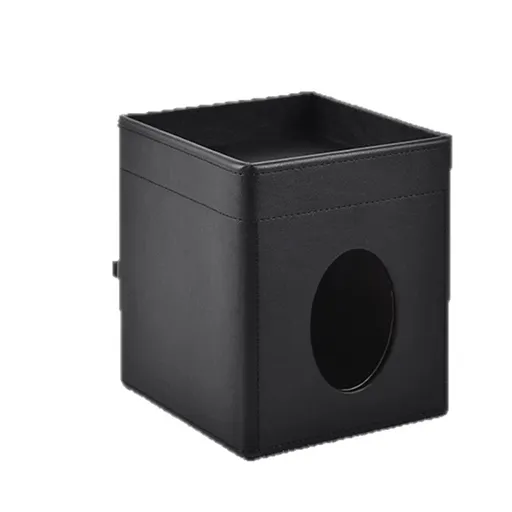 Tissue Box Cover Square Tissue Box Holder PU Leather Facial Tissues Organizer with Storage Tray for Bathroom Vanity Bedroom Office Car, Stylish Napkin Caddy Decorative Organizer (Black)
