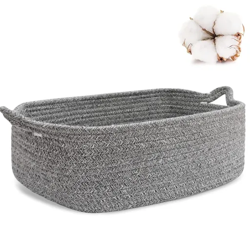 Woven Cotton Rope Storage Basket, Cube Changing Table Organizer for Closet Towels, Baby Nursery Bin, Small Dog Cat Toy Box