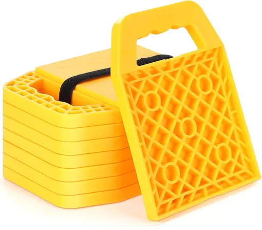 8 Pieces RV Stabilizing Jack Pads Camper Jack Pads RV Leveling Blocks with Handle Camper Stabilizer Blocks for Travel Trailer Easy Storage and Organization(Yellow)