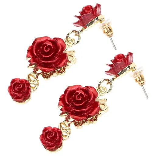 1 Pair Dangling Earrings For Women In Dark Red Rose Shape For Evening Parties