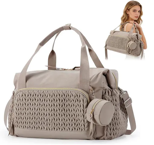 Large Capacity Diaper Bag Tote With Wide Opening Multi Pockets Changing Pad And Pacifier Case For Travel And Hospital Visit Grey