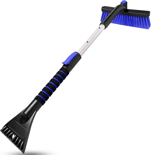 Ice Scraper with Snow Brush for Car Windshield, Upgraded Extendable Snow Brush with Foam Grip for Truck SUV Vehicle Window - Blue