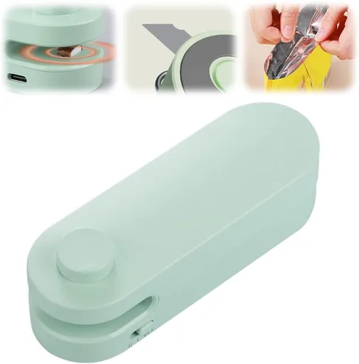 Mini Bag Sealer, 2025 Upgrade Portable Handheld Vacuum Food Sealer Bag Sealing Machine, New 4 In 1 Bag Cutter and Sealer USB Rechargeable Bag Sealer for Plastic Bags Snack Bags (Green)