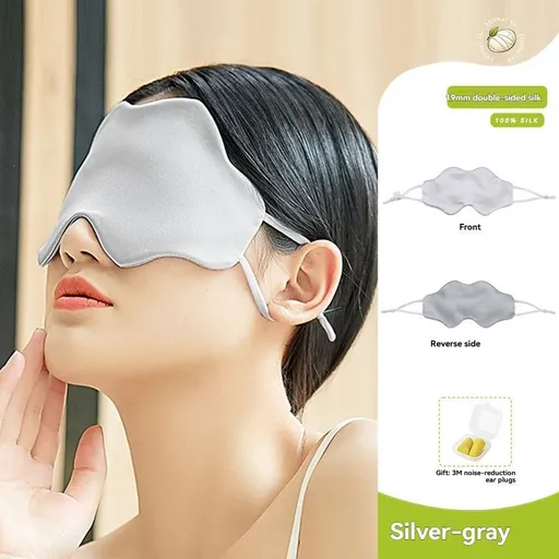 pure silk sleep mask, light blocking sleep mask, cloud shaped sleep mask, mulberry silk eye mask, luxury sleep accessory, travel sleep mask, eye fatigue relief, anti aging eye mask, breathable sleep mask, 3M ear plugs sleep - Silver - gray - Size M