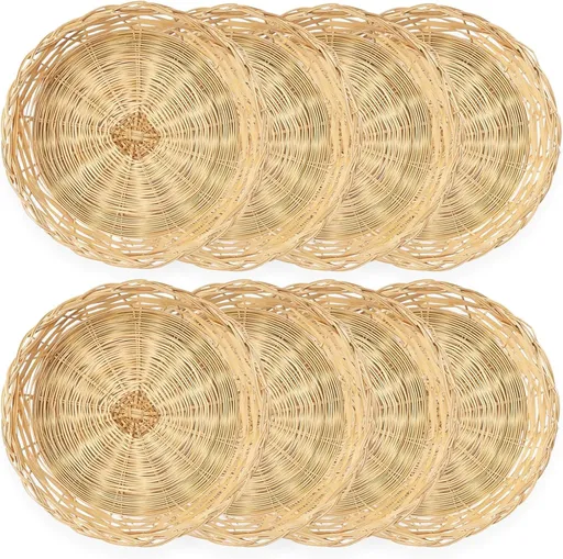 8 Pack Bamboo Paper Plate Holders, 10 Inches Reusable Wicker Charger Plates for Dinner Plates Natural Hand Woven Wicker Paper Plate Baskets for Home Party Daily Dinning Picnic