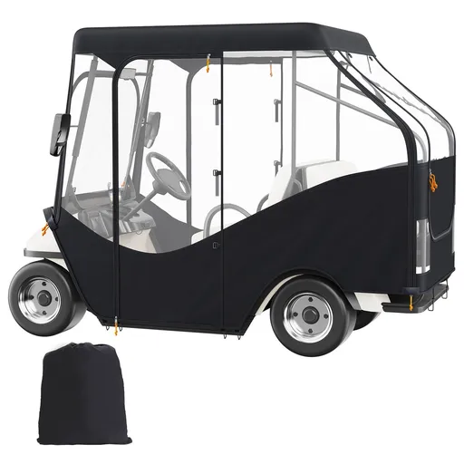 Golf Cart Enclosure, 420D Polyester Driving Enclosure with 4-Sided Transparent Windows, 4 Passenger Club Car Covers Universal Fits for Most Brand Carts, Sunproof and Dustproof Outdoor Cart Cover