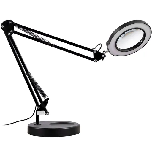 Magnifying Glass with Light and Stand, 5X Magnifying Lamp, 4.3" Glass Lens, Base and Clamp 2-in-1 Desk Magnifier with Light, 64 LED Lights 5 Color Modes, for Close Work Reading Repair Crafts
