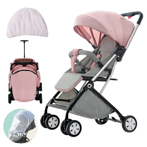 Lightweight Compact Baby Stroller Pram in Pink - Easy Fold for Travel, Suitable for Ages 0-5 Years