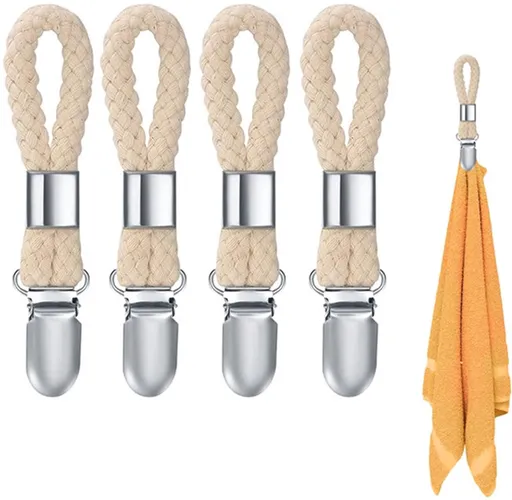 Towel Clips - 4 Pieces - Towel Hooks - Towel Holders - Small Towel Clips - Towel Clip - Towel Pegs - Tea Towel Clip - Hanging Hooks - Small Clips - Hanging - Beige - For Kitchen, Bathroom, Balcony, Cabinets