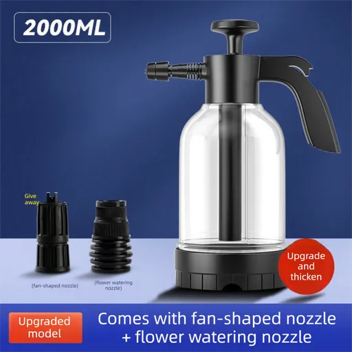 White 2L Handheld Car Wash Foam Sprayer Pump Action Pressure Cannon with 2 Nozzles for Auto Detailing and Garden Watering Heavy Duty 55 Degree Fan Spray