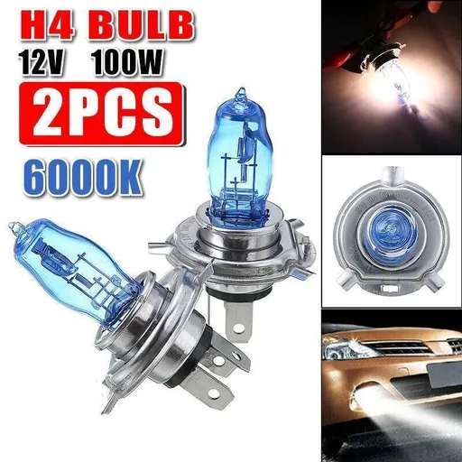 2 Pcs H4 Headlight Globes Car Light Bulbs 100/90W 6000K 12V Xenon Super White Au