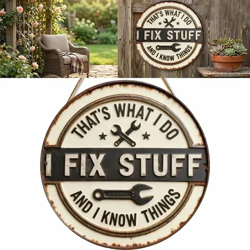 2D Metal Garage Sign Repairman Plaque Wall Decoration Black