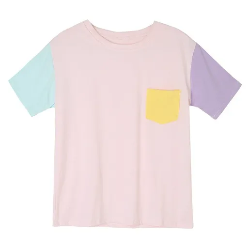 House Of Dasein Pastel Patchwork Tee Shirt Ddlg Clothing - Pink - L