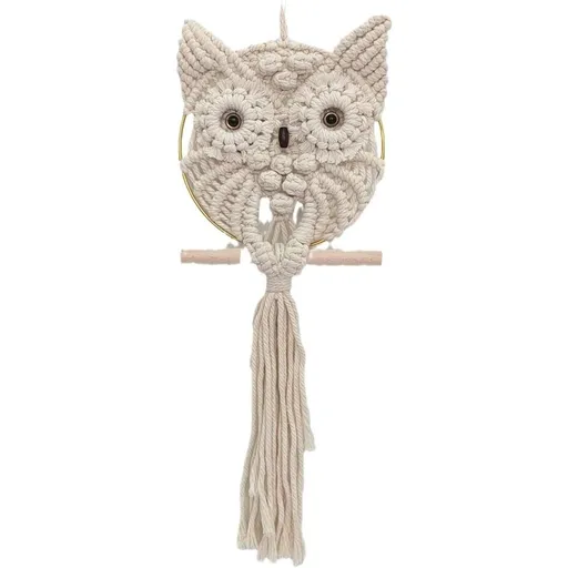 Owl Wall Hanging Tapestry - Hand Woven Boho Wall Art for Living Room, Bedroom, Home Decor (White Owl)