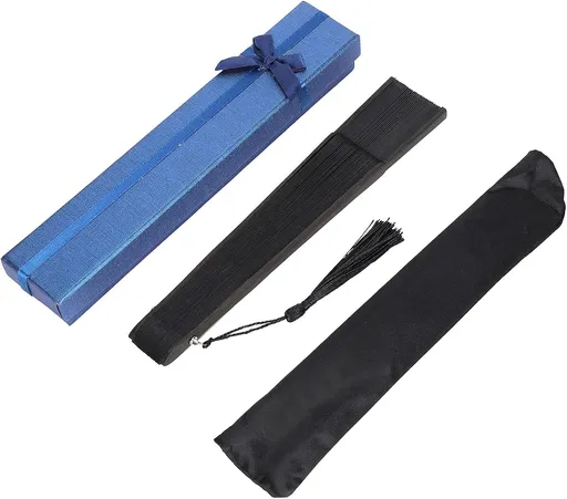 Hand Fans for Women Foldable, Black Folding Fan with Gift Box Silk Bamboo Frames Cosplay Party Props Decoration Small