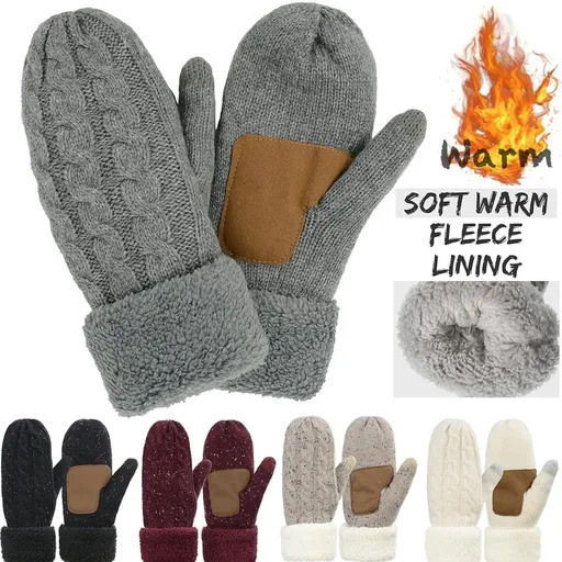 Mittens for Women Cold Weather, Womens Mittens Wool Knit Warm Thermal Fleece Lined, Winter Gloves with Touchscreen Fingers