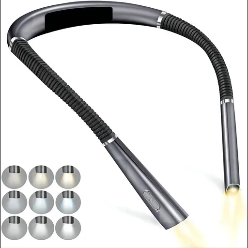 Grey Hands-Free USB Rechargeable Neck Reading Light 3 Colour Modes Flexible LED Book Lamp for Night Reading Knitting Repairing