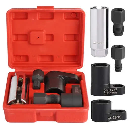 5-Piece Oxygen Sensor Socket Master Tool Set Automotive Repair Kit Includes Offset Oxygen Sensor Socket Vacuum Switch Socket and Thread Chaser for Vehicle Service