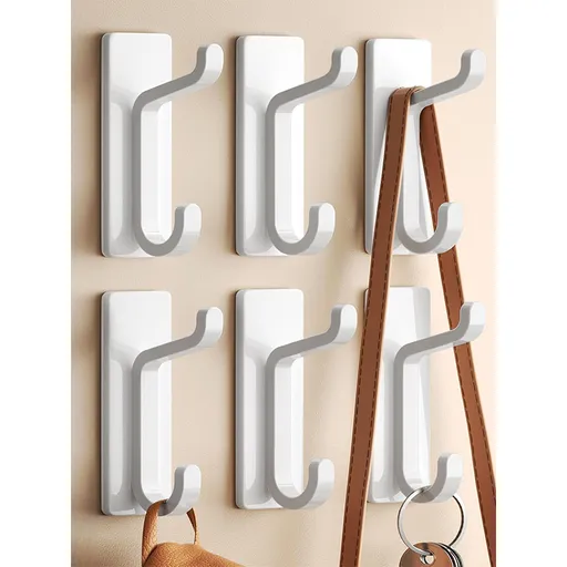 6 Pack Self-Adhesive Towel Hooks, No-Drill Wall Hooks for Towels, Robes and Bags in Bathroom, Kitchen and Entryway, White
