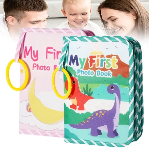 My First Baby Photo Book with Safe Mirror - Soft Fabric Holds 4x6 & 5x11 Photos, Baby Shower Memory Album Gift