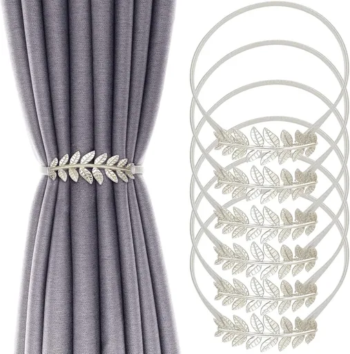 6Pack Curtain Tiebacks Spring Design Curtain Holdback Leaf Carving Design Curtain Ties for Drapes Curtain Ties Backs Curtain Modern Style Curtain Holdback Decor(Sliver Leaf)