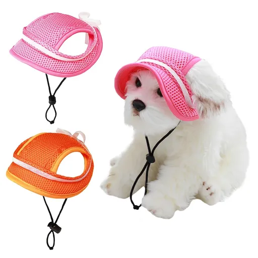 2Pack Pet Hat Dog Baseball Cap Puppy Summer Sun Protect Visor Adjustable Cat Mesh Sunbonnet (Pink+Orange)